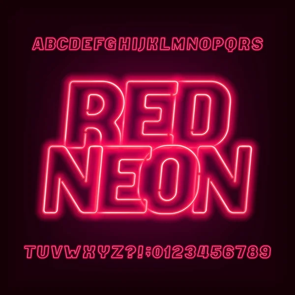 Caratteri Alfabetici Tubi Neon Lettere Numeri Obliqui Colore Rosso Tipo — Vettoriale Stock