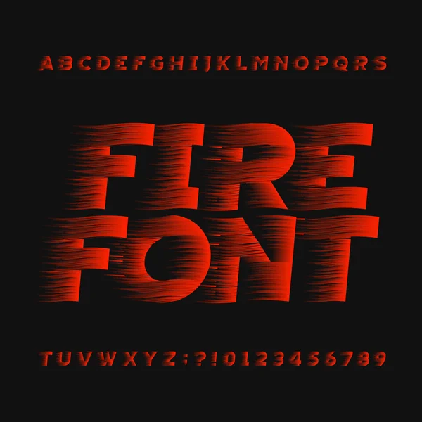 Abstract Vuur Alfabet Lettertype Typ Letters Cijfers Een Donkere Achtergrond — Stockvector