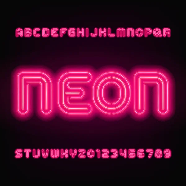 Neon Buis Alfabet Lettertype Rode Kleur Letters Cijfers Voorraad Vector — Stockvector