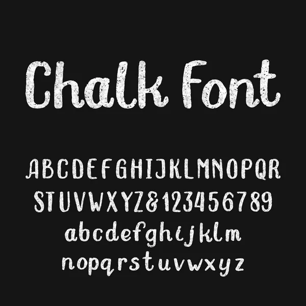 Krijt Alfabet Lettertype Hand Getekende Type Letters Cijfers Een Donkere — Stockvector