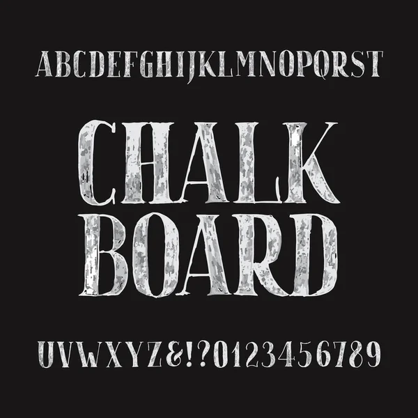 Chalk Board Alphabet Font Hand Drawn Type Letters Numbers Dark — Stock Vector