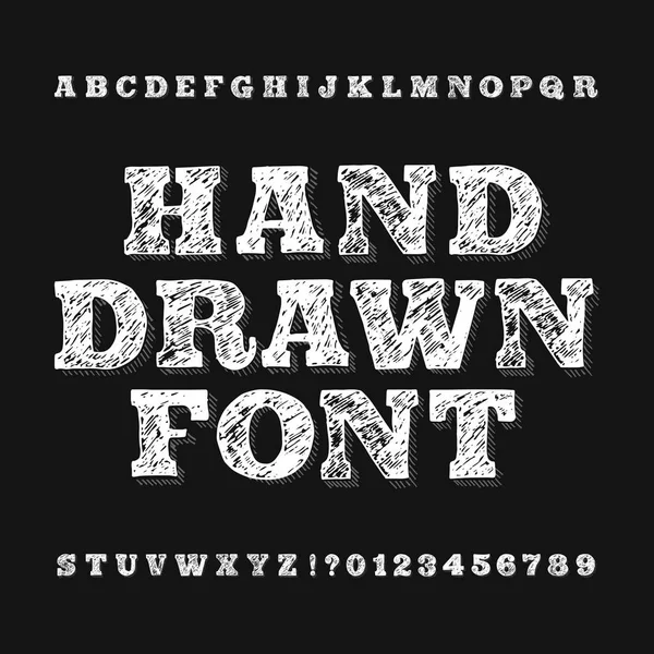 Hand Getekende Alfabet Lettertype Handschrift Letters Cijfers Een Donkere Achtergrond — Stockvector