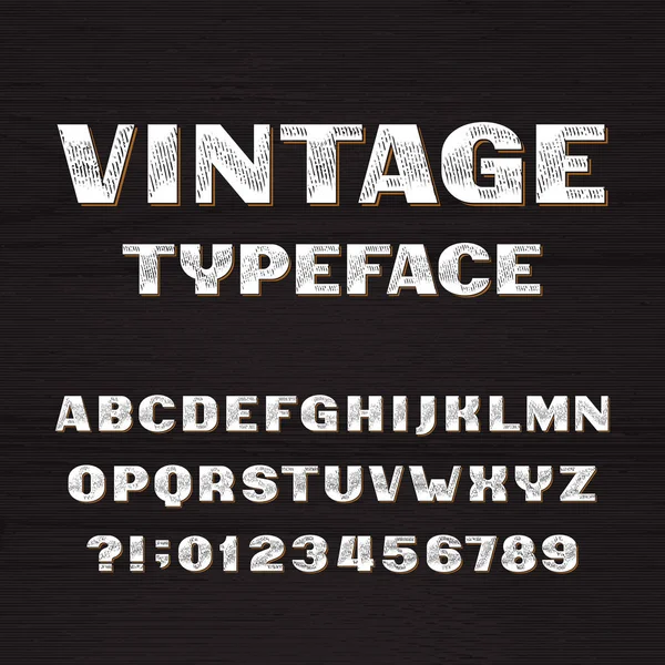 Vintage Typeface Retro Alphabet Font Type Letters Numbers Rough Wooden — Stock Vector