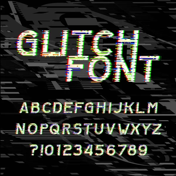 Fonte Alfabeto Glitch Digite Letras Números Fundo Com Falhas Tipo — Vetor de Stock