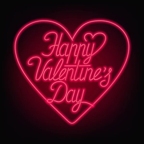 Happy Valentines Day Tekst Vector Neon Teken Een Donkere Achtergrond — Stockvector