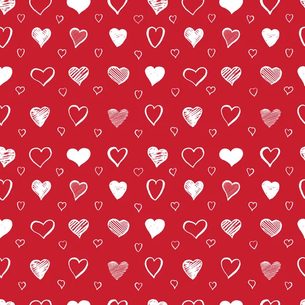 Hand Getekende Harten Naadloze Patroon Aftelkalender Voor Valentijnsdag Vector Achtergrond — Stockvector