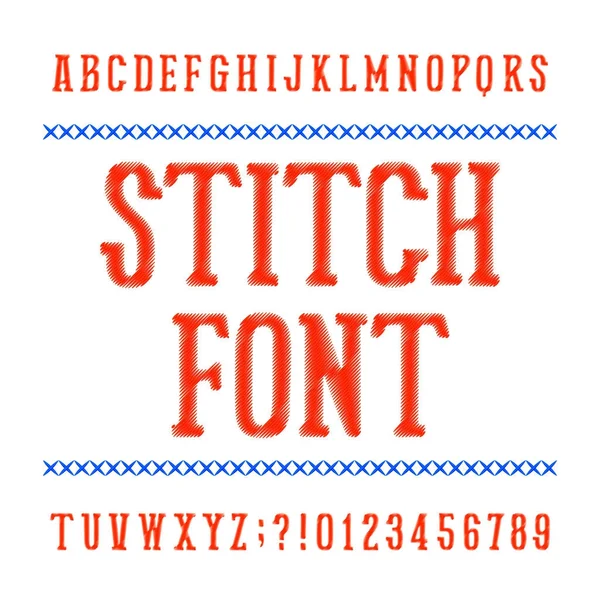 Stitch Alphabet Font Embroidery Vintage Typeface White Background Type Letters — Stock Vector