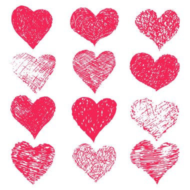 El grunge kalpler beyaz bir arka plan üzerinde çekilmiş. Sevgililer günü vektör ayarla.