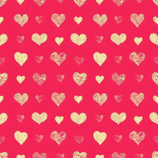 Corazones Grunge Dibujado Mano Patrón Sin Costuras Día San Valentín — Vector de stock