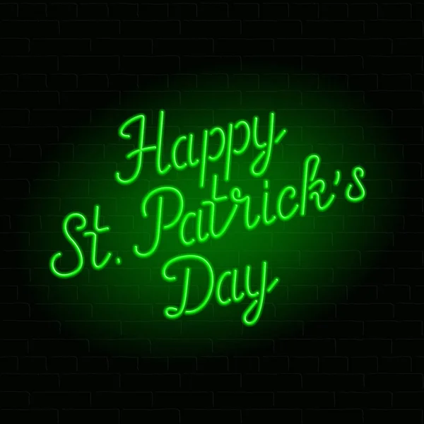 Sinal Néon Brilhante Happy Patrick Day Texto Com Trevo Fundo —  Vetores de Stock