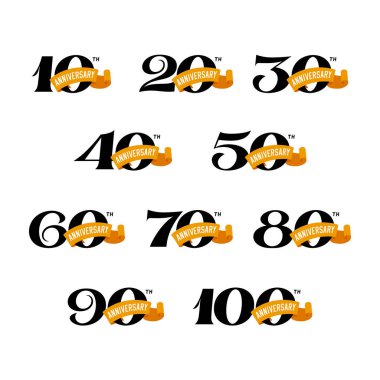Set of anniversary signs from 10 to 100. Numbers on a white background. Stock vector signs design elements. clipart