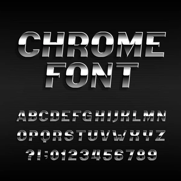 Chroom Effect Alfabet Lettertype Stalen Cijfers Symbolen Letters Voorraad Vector — Stockvector