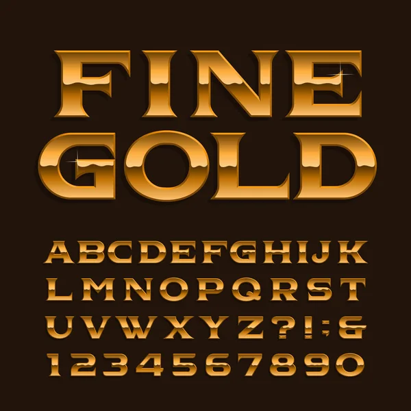 Gouden Alfabet Lettertype Luxe Glanzend Letters Cijfers Symbolen Voorraad Vector — Stockvector