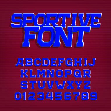 Sportif alfabe vektörel yazı tipi. Retro tarzı yazı etiketleri, başlıklar, afiş ve spor giyim için. Harf ve rakam yazın. Hisse senedi vektör tipografi.