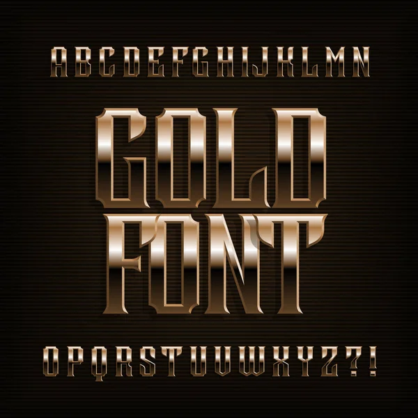 Fuente Gold Alphabet Efecto Metal Fantasía Letras Números Símbolos Tipo — Vector de stock