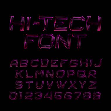 Yüksek teknoloji alfabe yazı tipi. Devre etkisi harfler ve sayılar. Tasarımınız için hisse senedi vektör yazı tipi.