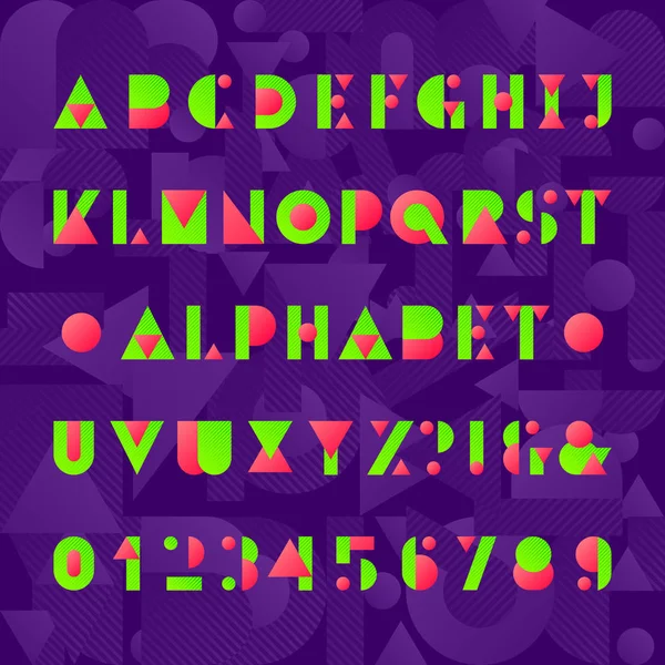 Kinderen Alfabet Lettertype Geometrische Stijl Grappige Letters Cijfers Symbolen Abstracte — Stockvector