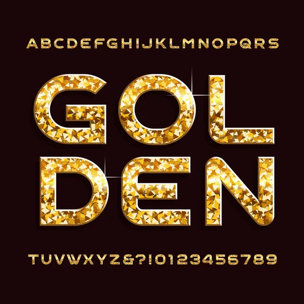 Fonte Gold Alphabet Letras Números Brilhantes Dourados Tipo Vetor Estoque — Vetor de Stock