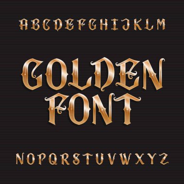 Altın alfabe yazı tipi. Vintage süslü harfler. Hisse senedi vektör tipografi tasarımınız için.