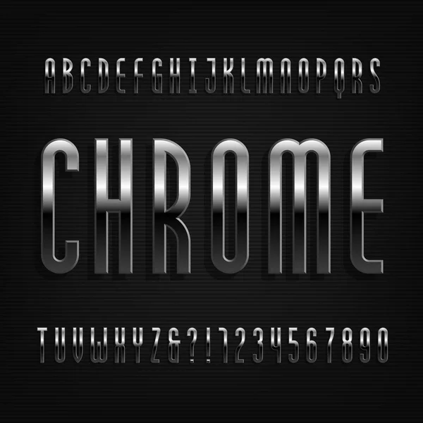 Chrome Εφέ Γραμματοσειρά Αλφάβητο Λεπτό Μεταλλικά Γράμματα Αριθμούς Και Σύμβολα — Διανυσματικό Αρχείο