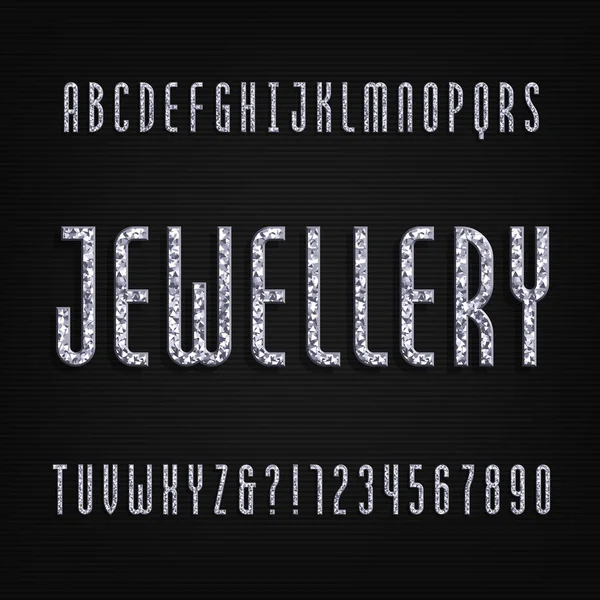 Diamond Crystal Alphabet Font Letras Números Joyas Lujo Tipo Vector — Vector de stock