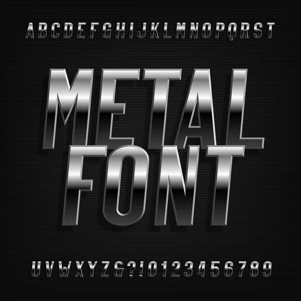 Schriftart Metall Effekt Alphabet Schräge Chromfarbene Buchstaben Zahlen Und Symbole — Stockvektor