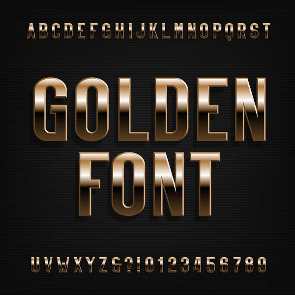 Goud Effect Alfabet Lettertype Metalic Letters Cijfers Symbolen Voorraad Vector — Stockvector