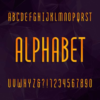 Soyut alfabe yazı. İnce tip harf ve rakam geometrik karanlık bir arka plan üzerinde. Tasarımınız için vektör yazı tipi.