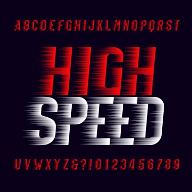 Yüksek hızlı alfabe yazı tipi. Rüzgar Etkisi yazın harf ve sayı koyu arka plan üzerine. Hisse senedi vektör yazı kümesi. Kolay renk değişimi.