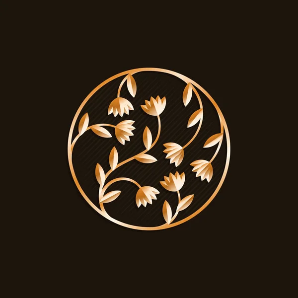 Adorno Vectorial Emblema Con Hojas Flores Elemento Dorado Adornado Para — Vector de stock