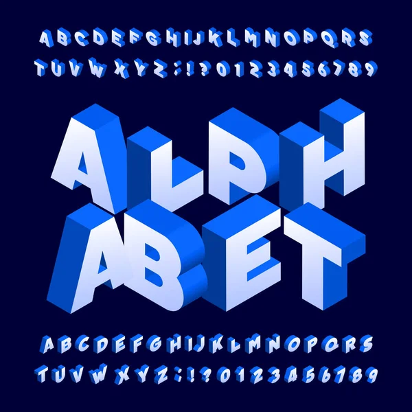Isometrische Alfabet Lettertype Driedimensionaal Effect Vette Letters Cijfers Voorraad Vector — Stockvector
