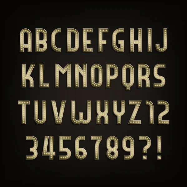 Alphabet Signe Rétro Ampoule Vintage Type Lettres Chiffres Sur Fond — Image vectorielle