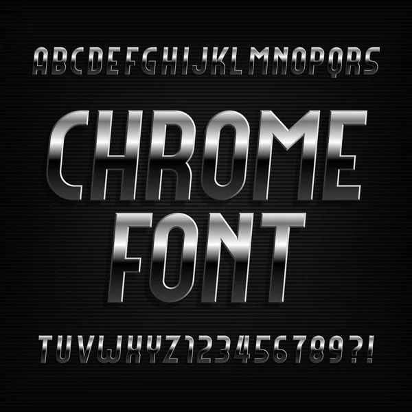 Caratteri Dell Alfabeto Chrome Effetto Metallico Lettere Oblique Numeri Simboli — Vettoriale Stock