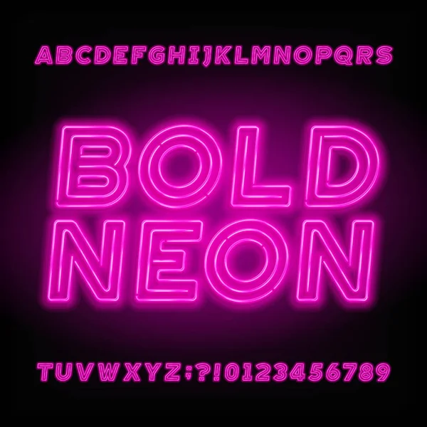 Neonowe Rurki Alfabet Czcionki Neon Kolor Pogrubione Litery Cyfry Symbole — Wektor stockowy