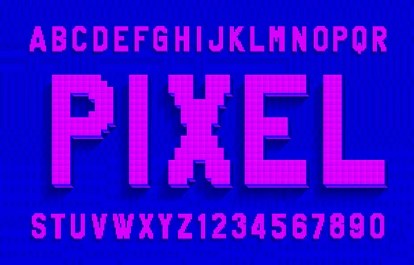 Retro Pixel Game alphabet font. Pixel script letters, numbers and  punctuations. 80s arcade video game typescript. Stock Vector