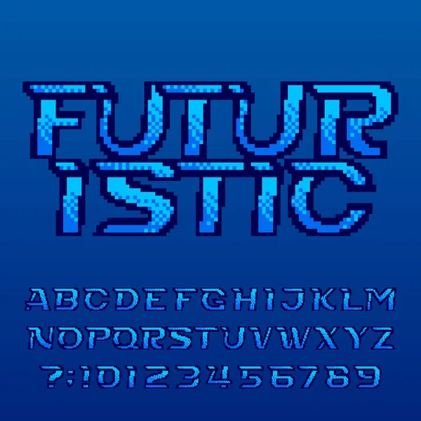 未来的なピクセルアルファベットフォント ピクセルグラデーション文字 80年代のアーケードゲームタイプスクリプト — ストックベクタ