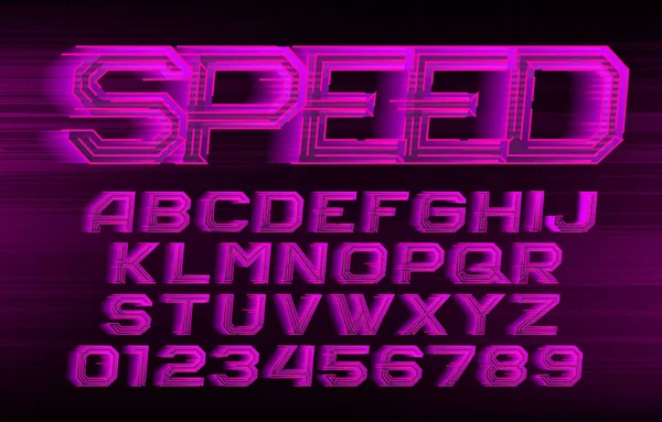 Snelheid Alfabet Lettertype Snelle Wind Effect Geometrische Letters Cijfers Streep — Stockvector