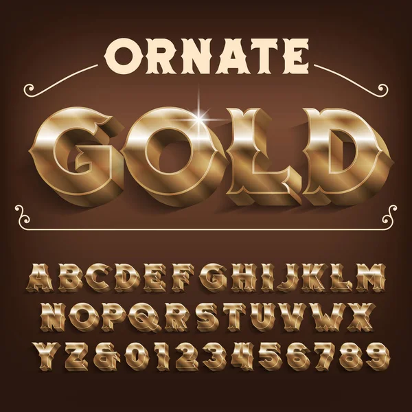 Kunstvolle Goldene Alphabet Schrift Effekt Vintage Buchstaben Und Zahlen Mit — Stockvektor