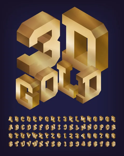 Χρυσό Αλφάβητο Ισομετρικά Γράμματα Και Αριθμοί Στοιχείο Διανύσματος Αρχείου Για — Διανυσματικό Αρχείο