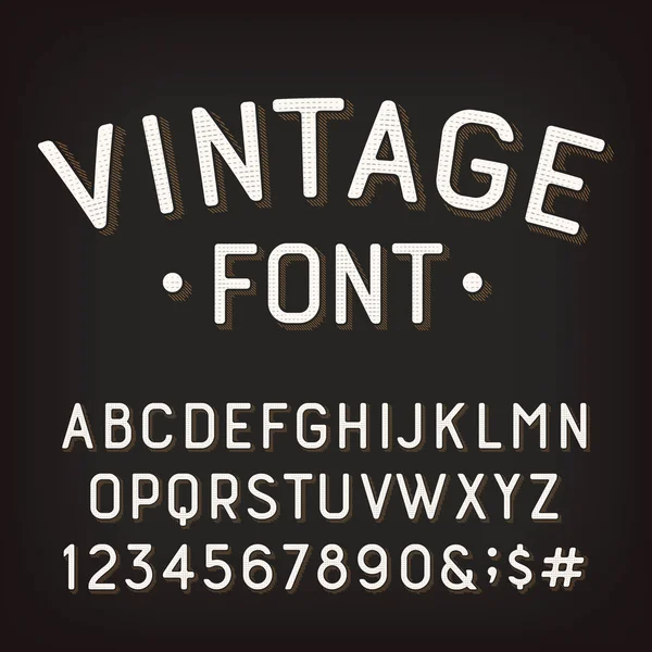 Fonte Alfabeto Vintage Letras Retrô Danificadas Números Símbolos Tipografia Vetorial — Vetor de Stock