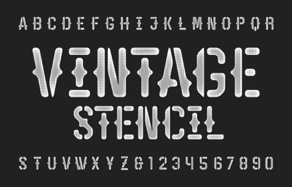 Vintage Stencil Alfabeto Fuente Texturizado Letras Vintage Números Tipo Letra — Vector de stock