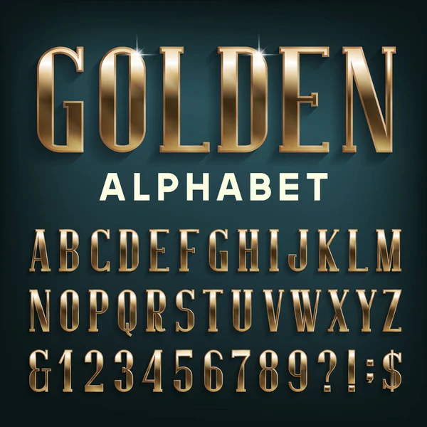 Fuente Golden Alphabet Serif Letras Biseladas Con Sombra Tipo Vector — Vector de stock