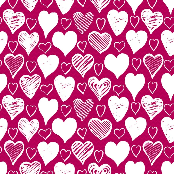 Handgezeichnete Valentinstag Herzen Nahtlose Muster Aktienvektor Endlosen Hintergrund Rot Und — Stockvektor