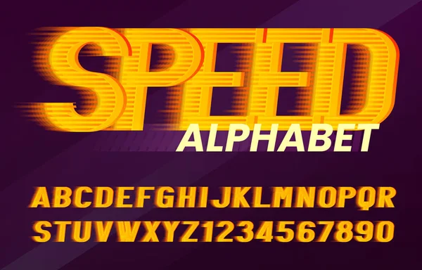 Schriftart Speed Alphabet Schnelle Windwirkung Dynamische Buchstaben Und Zahlen Vektor — Stockvektor