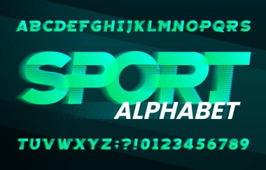 Spor alfabesi yazı tipi. Hızlı hız etkisi eğimli harfler ve sayılar. Tipografi dizaynınız için stok vektör tipi.