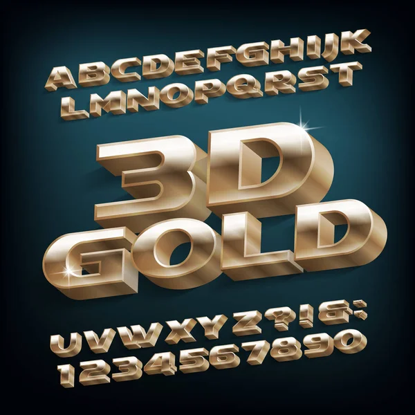 3D金色字母表字体 3D的效果现代字母和数字 用于设计的存储向量字体 — 图库矢量图片