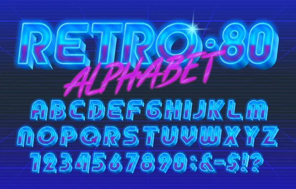 80S Retro Alphabet Fuente Letras Números Brillantes Archivo Vector Tipográfico — Archivo Imágenes Vectoriales