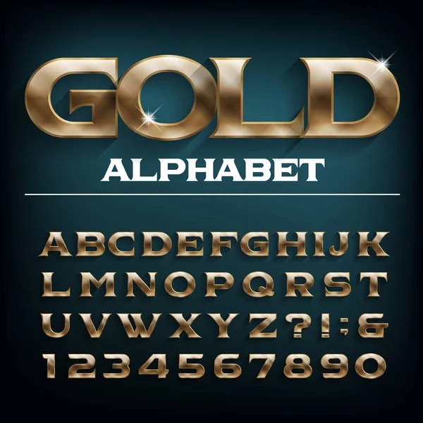 Fonte Gold Alphabet Letras Metal Dourado Com Sombra Tipo Vetor — Vetor de Stock