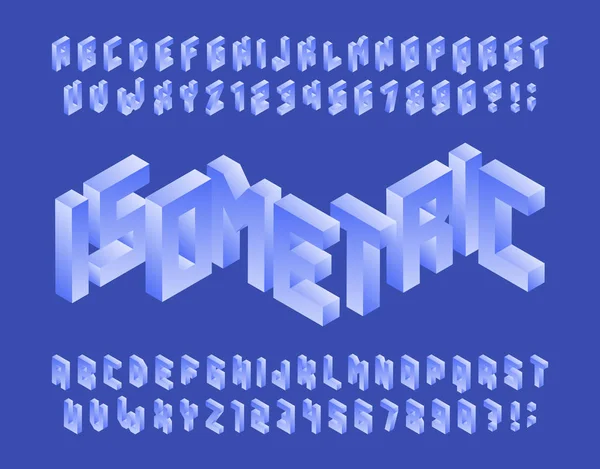 Izometrické Písmo Abecedy Jednoduchá Geometrická Písmena Čísla Modré Barvě Skladové — Stockový vektor