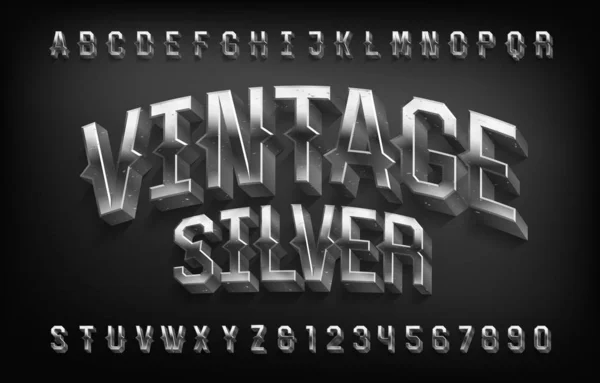 Vintage Silver Alfabet Teckensnitt Skadade Metallbokstäver Lager Vektor Typskrift För — Stock vektor